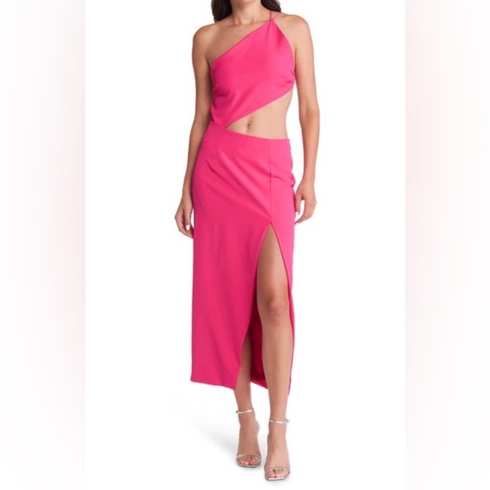 Bardot NWT One-Shoulder Luna Cut Out Midi Dress in Pink Punch
